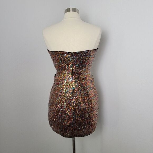 Lulus Magical Night Rainbow Sequin Strapless Cutout Bodycon Mini Dress Large - Picture 10 of 16